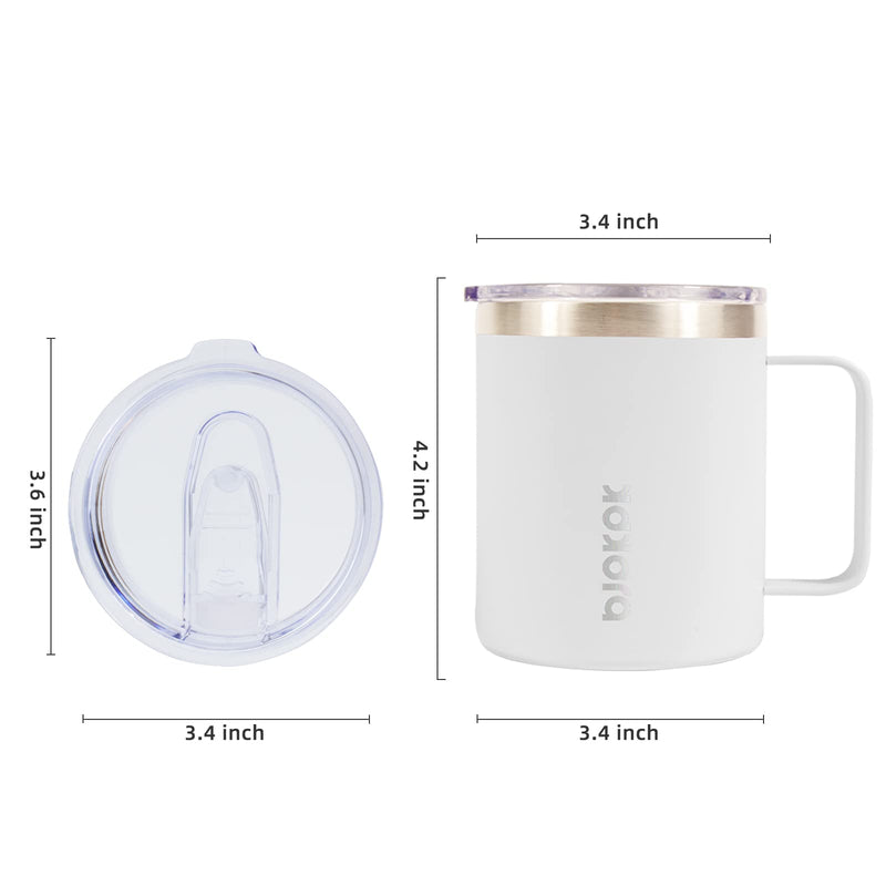 [Australia - AusPower] - BJPKPK 14oz Insulated Coffee Mug 2 Pack, Stainless Steel Camping Mug with Slider Lid, Travel Tumbler Cup, Coffee Thermos Outdoor White 