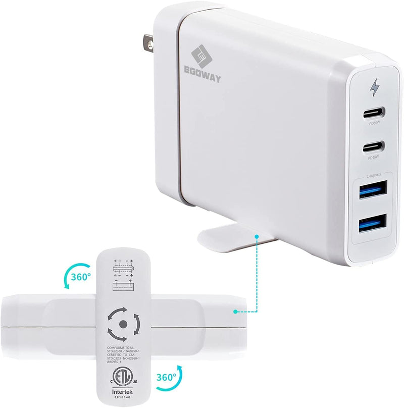 [Australia - AusPower] - USB C Wall Charger, E EGOWAY 90W 4-Port Charger with 60W & 18W USB C PD Power Delivery Adapter and Dual USB A Ports-12W White 