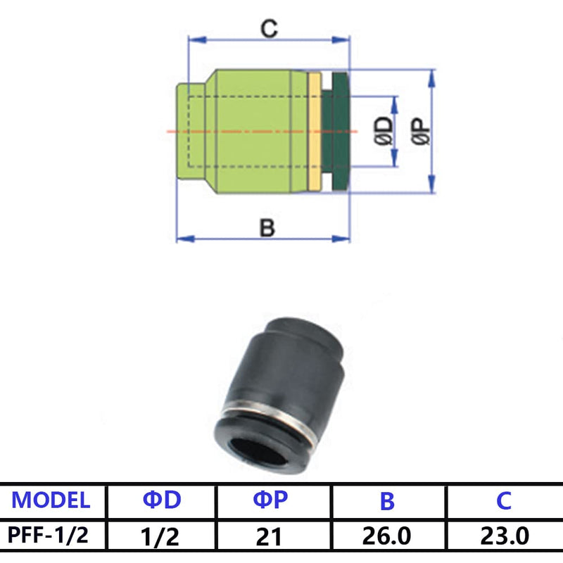 [Australia - AusPower] - Jienk 10PCS 1/2 Inch Tube OD Pneumatic Cap Plug Fitting, PPF-1/2 Plastic Push-in Connect Fitting 1/2 OD 