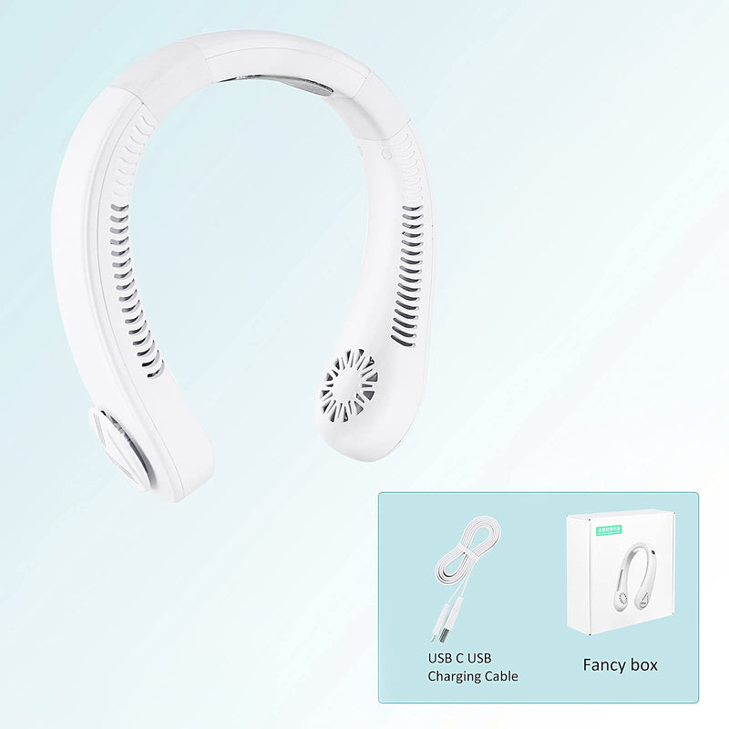 [Australia - AusPower] - Refrigeration Mini Portable Hands Free Leafless Neck Fan with LED Smart Display, 4000mAh Wearable Bladeless Cooling Effect Hanging Neckband Fan, USB Charging Headphone Design Personal Fan, 3 Speeds for Outdoor Indoor (White) White 