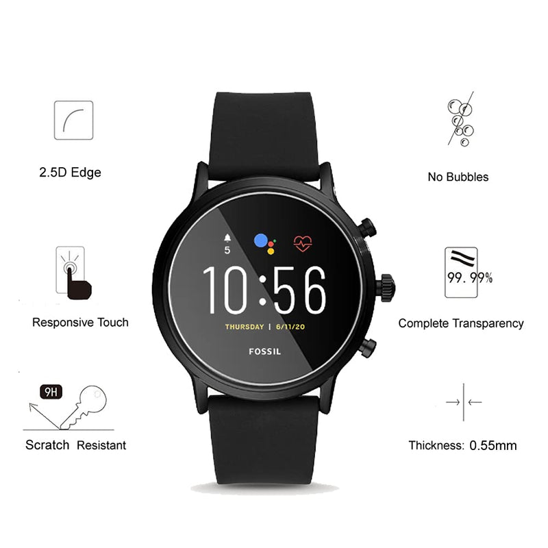 [Australia - AusPower] - (4 Pack) For Fossil Gen 5 Smartwatch Carlyle HR Tempered Glass Screen Protector, HD Clear, Anti Scratch, Bubble Free, 9H Hardness, Case Friendly. 