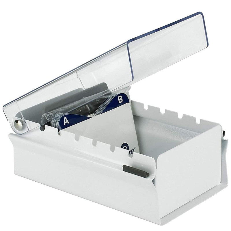 [Australia - AusPower] - Acrimet Index Business Card Size File Holder Organizer Metal Base Heavy Duty (AZ Index Cards and Divider Included) (White Color with Clear Crystal Plastic Lid Cover) 