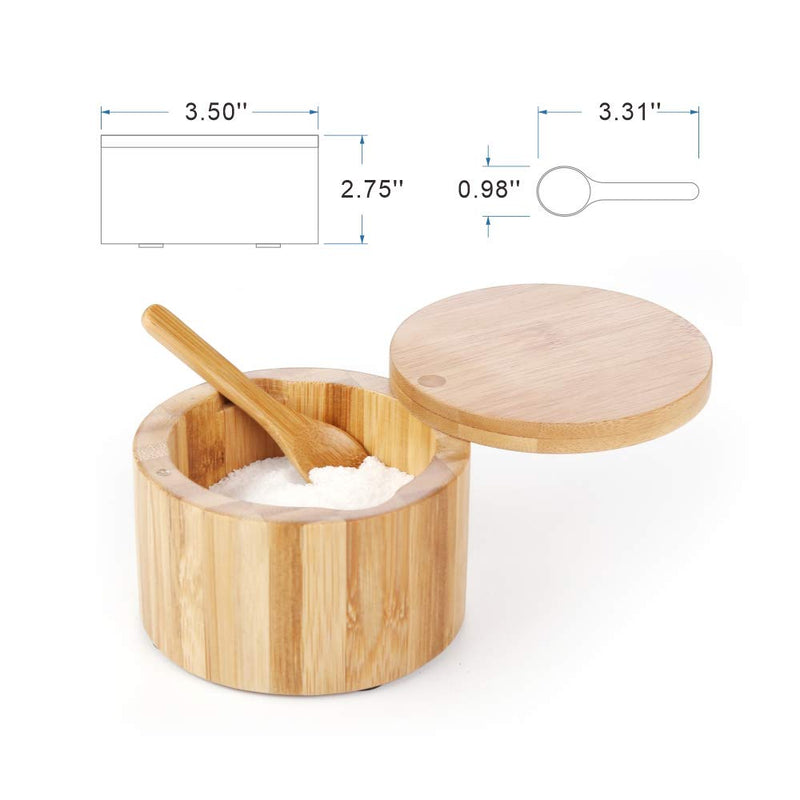 [Australia - AusPower] - KITCHENDAO Bamboo Salt Cellar with Built-in Spoon to avoid Dust, Elegant Salt box Bowl, Container Holder with Swivel Magnetic Lid Mother's Day Gift for Mom Grandma, 6oz 