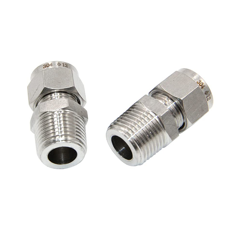 [Australia - AusPower] - Pysrych 304 Stainless Steel Compression Fitting 4mm Tube OD x 1/4" NPT Male Coupler Straight Adapter Connect with Double Ferrules Pack of 2 4mm OD x 1/4" NPT 