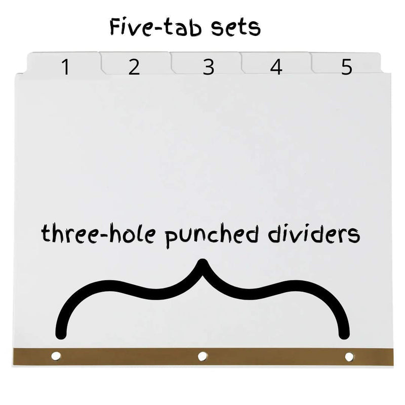 [Australia - AusPower] - 1InTheOffice 5 Binder Dividers, Paper Dividers with Tabs, 5-Tab Binder Dividers, Big Tab Write-On Blank Paper Dividers, 5-Tab, White, 4 Sets/Pack 