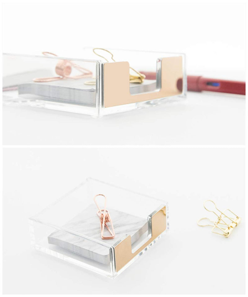 [Australia - AusPower] - Gold Memo Pad Holder Pencil Cup Set Self-Stick Notes Cube Tray Glitter Desktop Accessories Dispenser for Office Home School Stationery Makeup Brush Organizers (Gold & Clear) Gold & Clear 