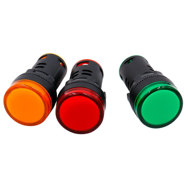 [Australia - AusPower] - Baomain LED Indicator Pilot Light AD16 L22 AC 110V 20mA Green Red Yellow Indicator lamp 3 Pieces 