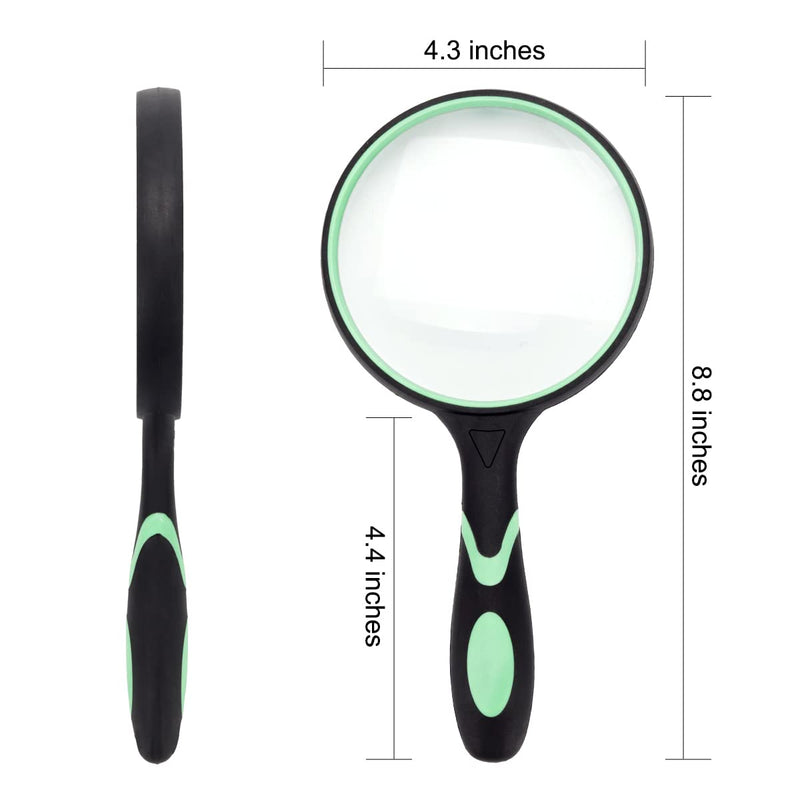 [Australia - AusPower] - Large Magnifying Glass 10X Handheld Reading Magnifier for Seniors & Kids - 100MM 4INCHES Real Glass Magnifying Lens for Book Newspaper Reading, Insect and Hobby Observation, Classroom Science (GREEN) 