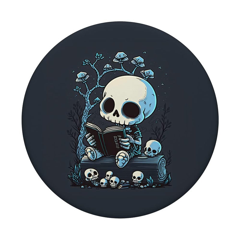 [Australia - AusPower] - Librarian Skeleton Gothic Goth Book Reading Lover PopSockets Swappable PopGrip Black 