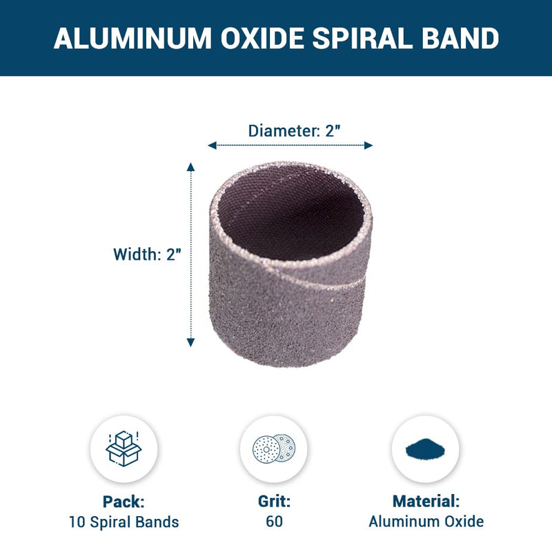 [Australia - AusPower] - Benchmark Abrasives Aluminum Oxide 2" x 2" Abrasive Spiral Bands for Die Grinder, Rotary Drill Deburrs and Finishes Metal (Pack of 10) (60 Grit) 60 Grit 