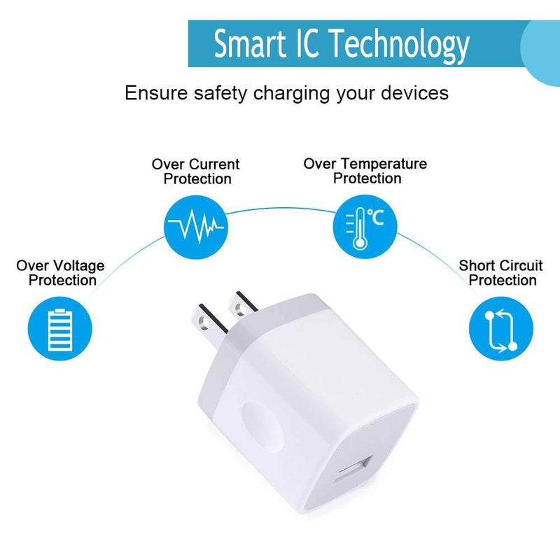 [Australia - AusPower] - iPhone Wall Charger Adapter USB Charging, 5Pack Single Port USB Wall Plug in Phone Charger Cube Box Head Travel Power Blocks Brick Compatible iPhone SE/X/11 Pro Max, Samsung A20 S10 S9 S7 S6 HTC LG White 