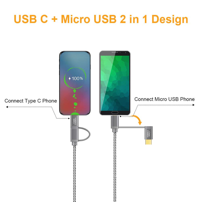 [Australia - AusPower] - CableCreation Micro USB + USB C to USB 2.0 Female Adapter Cable, 0.6ft Short USB C and Micro USB OTG Cable, Compatible with Pixel 3 XL 2 XL, Galaxy S20/S10/S10+/S9/S9+, 0.18M / Space Gray USB Female/Gray 