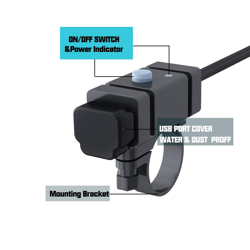 [Australia - AusPower] - iMESTOU Motorcycle Phone Charger Kit 18W Ring Terminal to USB C 3.0A Quick Charge Dual USB QC 3.0 Handlebar Cellphone Charge Adapter Switch & Fuse for 12V/24V Motorcycles PD&USB Output -Ring 
