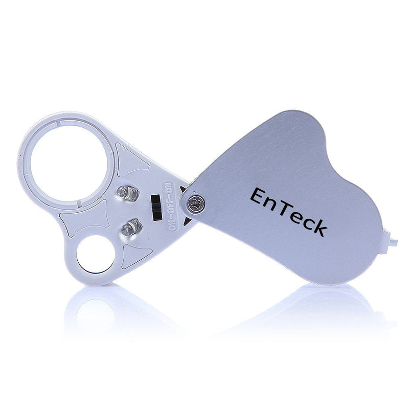 [Australia - AusPower] - EnTeck 30X 60X Dual Lens LED Illuminated Jewelry Magnifier, Pocket Microscope Magnifying Jewelers Eye Loupe Glasses White 1 Pack 