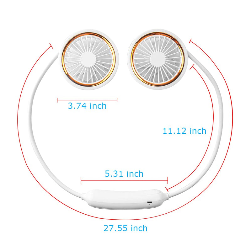 [Australia - AusPower] - Portable Neck Fan, USB Rechargeable Battery Operated Personal Fan Office Outdoor Beach Accessories Hands Free Cooling Fan 3 Speeds Adjustment (White) White 
