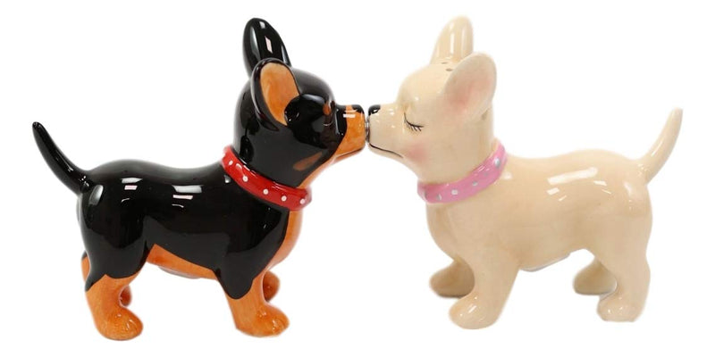 [Australia - AusPower] - Ebros Gift Paco And Coco Kissing Chihuahua Couple Lovers Puppy Dogs Magnetic Ceramic Salt And Pepper Shakers Figurine Collectible Set Pedigree Dog Breeds Cute Animal Decoratives 