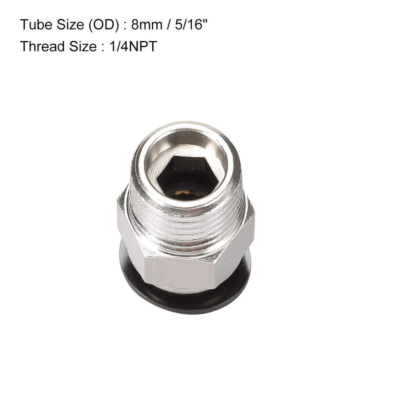 [Australia - AusPower] - uxcell Straight Pneumatic Push to Quick Connect Fittings 1/4 Inch NPT Male X 8mm Tube OD Silver Tone 4pcs 