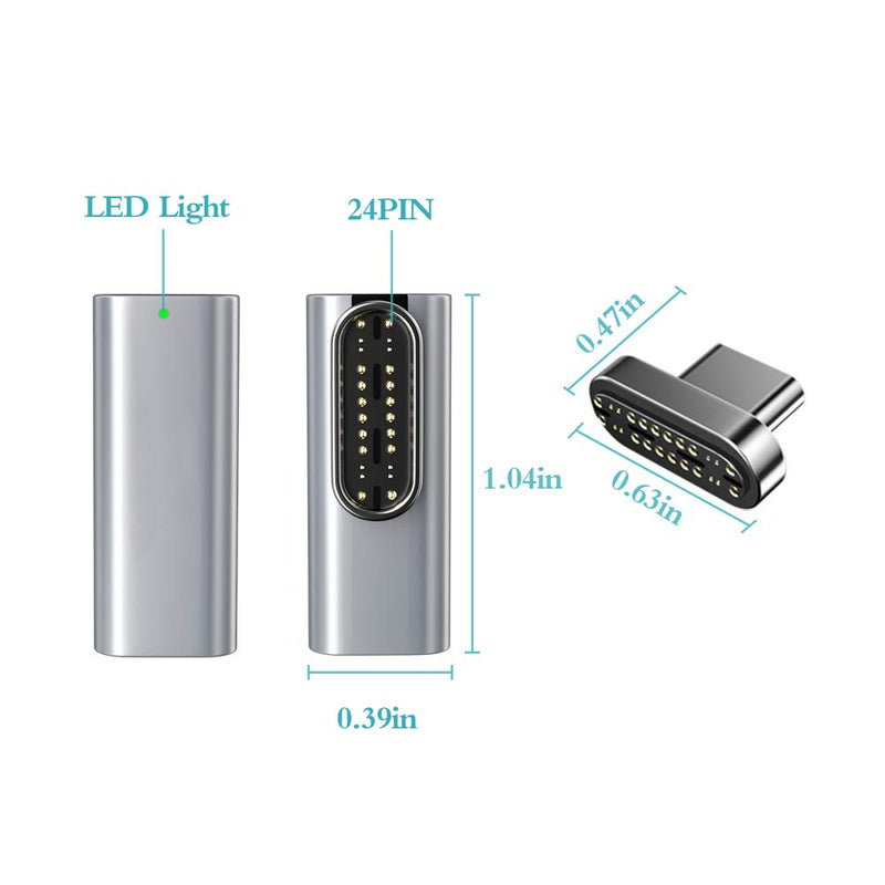 [Australia - AusPower] - Magnetic USB C Adapter, 24Pins Type C Connector PD 100W Fast Charging 40Gb/s Data Transfer, USB C Female Converter Only 24pin usb c converter only *grey 