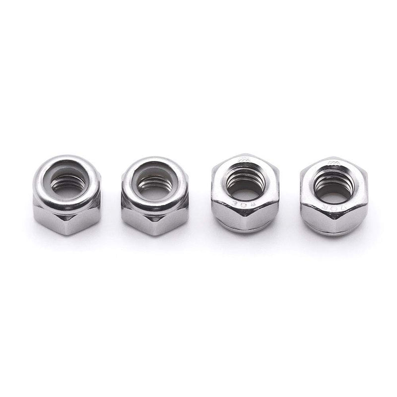 [Australia - AusPower] - 1/4"-20 (60 PCS) Stainless Steel Hex Locknuts with White Nylon Insert, Stainless Steel 304 (18-8) Lock Nuts, Bright Finish, Full Thread, Hex Drive 1/4"-20 (60 PCS) 