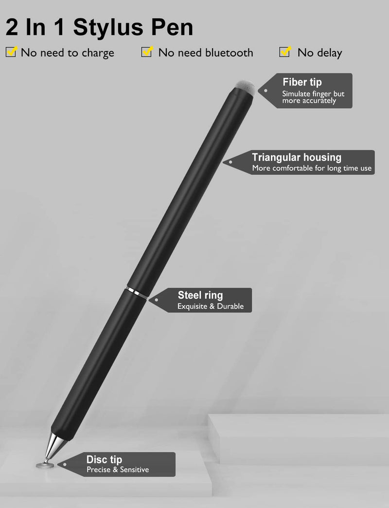[Australia - AusPower] - Stylus Pens for Touch Screens - MEKO 2 in 1 Rotation High Precise Disc & Sensitive Fiber Universal Stylus Pencil for iPhone/iPad Pro/Mini/Air/Android/Tablet/Phone/Microsoft/Samsung Galaxy(Matte Black) Matte Black 