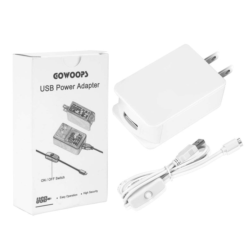 [Australia - AusPower] - Gowoops Power Adapter 5V 2A + Micro USB Cable ON Off Switch White 