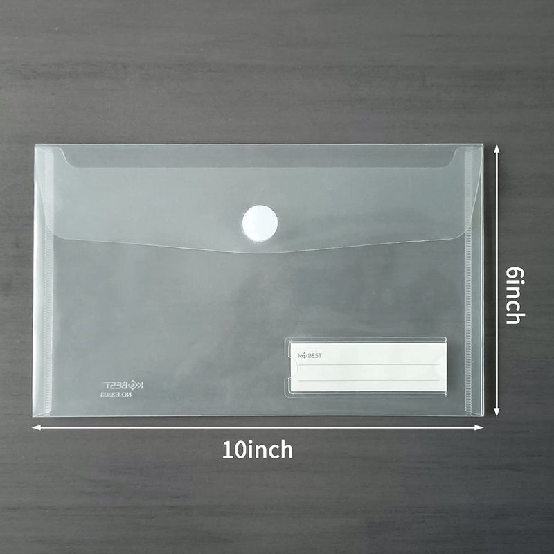 [Australia - AusPower] - A5 Plastic Clear Envelopes Folder with Hook & Loop Closure 6x10" Invoice Receipt Cash Organization with Label Pocket 12pcs 