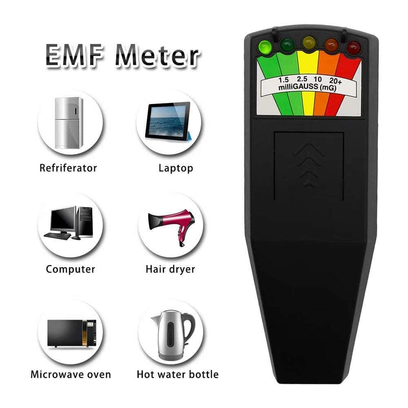 [Australia - AusPower] - 5 LED EMF Meter Magnetic Field Detector Ghost Hunting Paranormal Equipment Tester Portable Counter Black 