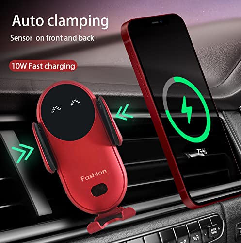 [Australia - AusPower] - Peanutech Wireless Car Charger Mount Auto Clamping with Light Fast Charging and Smart Sensor, Compatible for iPhone13/12 11/ Pro/XS/XR/ 8 Plus, Samsung S22/21/20/10/9 Note20/10/9 (Red) 