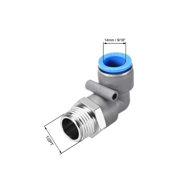 [Australia - AusPower] - uxcell Elbow Push to Connect Air Fittings 14mm Tube OD X 1/2PT Male Thread Pneumatic Quick Release Connectors Grey 