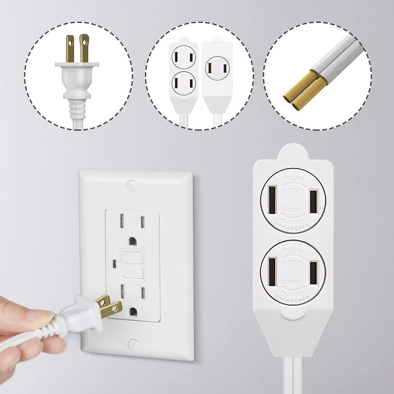 [Australia - AusPower] - DEWENWILS 3 Foot Extension Cord, 16 AWG SPT-2 Power Cable for Indoor Use, 2 Prong Outlets Plugs, NEMA 5-15P to NEMA 5-15R, White, ETL Listed, 3 Pack 