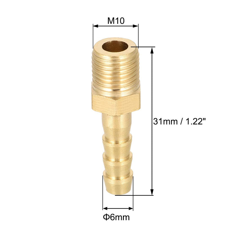 [Australia - AusPower] - uxcell Brass Fitting Connector Metric M10-1 Male to Barb Fit Hose ID 6mm 2pcs 