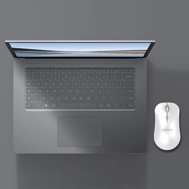 [Australia - AusPower] - Arteck 2.4G Wireless Mouse with Nano USB Receiver Ergonomic Design Silent Clicking for Computer / Desktop / PC / Laptop and Windows 10/8/7 Build in Rechargeable Battery - White 