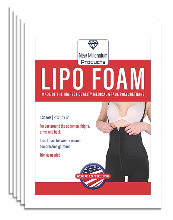 [Australia - AusPower] - Lipo Foam SHEETS FOR POST SURGICAL USE WITH COMPRESSION GARMENT AFTER LIPOSUCTION TUMMY TUCK AB FLATTENING 8" X 11" 5 PACK NEW MILLENNIUM PROD 