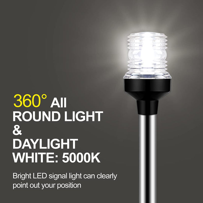 [Australia - AusPower] - Obcursco 12 Inches Led Anchor Navigation Lights, White Fold Down Boat Stern Light, 3 NM Visibility Marine All Round Lights for Pontoon and Fishing Boats 