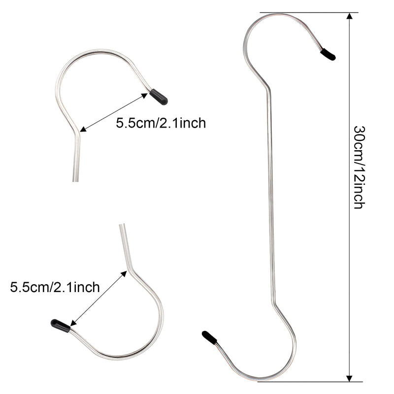 [Australia - AusPower] - 8Pcs Benvo 12 inch Extra Long S Hooks Stainless Steel Heavy-Duty S Shaped Hook Plant Hanging Extenders Hook with Rubber End for Closet, Garage, Pergola, Kitchenware, Garden S Hook, Indoor Outdoor Use 