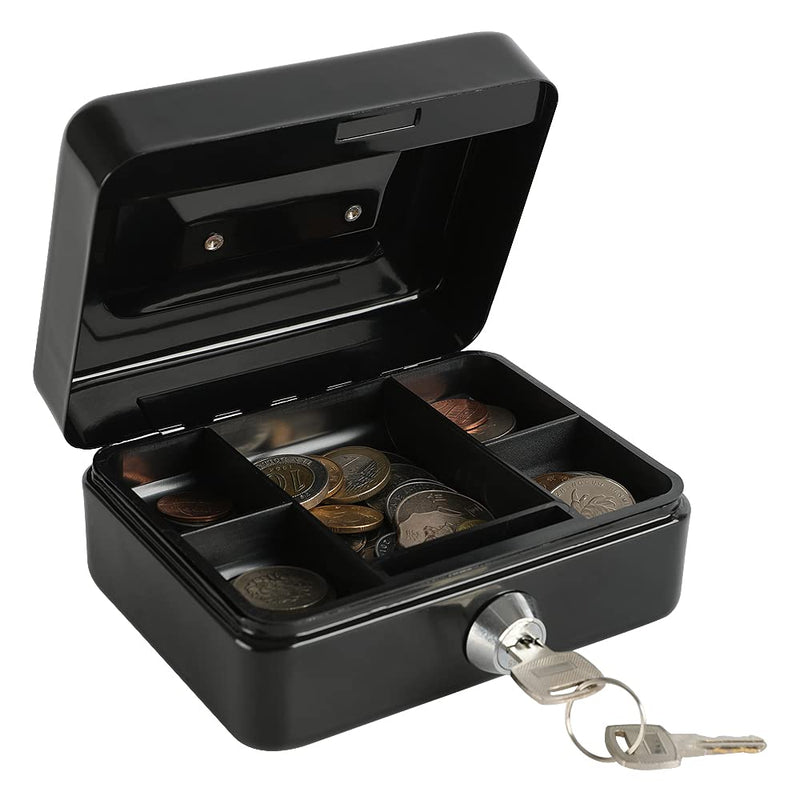 [Australia - AusPower] - Xydled Locking Steel Mini Cash Box with Removable Coin Tray and Key Lock,4.92" x 3.74" x 2.36",Black Black Small 