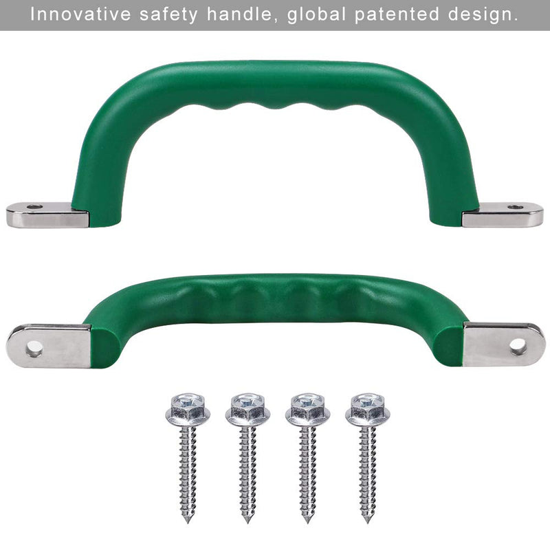 [Australia - AusPower] - SELEWARE Set of 2 Safety Playground Handles, Metal Grab Handle Bars 9.5" Hand Grips with Finger indentations for Kids Swing Set, Playset, Climbing Frame, Play House Handles, 800LBS Capacity, Green 