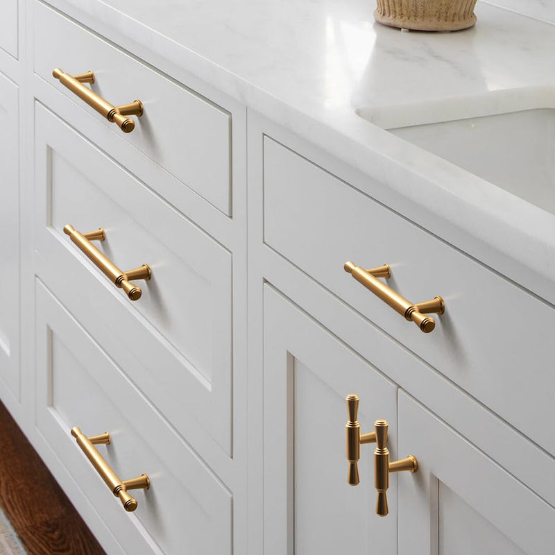 [Australia - AusPower] - luofuke 10 Pack Single Hole Cabinet Handles Aluminium Alloy Drawer Pulls Gold Cabinet Pulls Kitchen Cabinet Handles Cabinet Hardware for Bedroom Bathroom Office Furnitur Dresser Drawer Pulls Single Hole Knob Gold Style 3779 