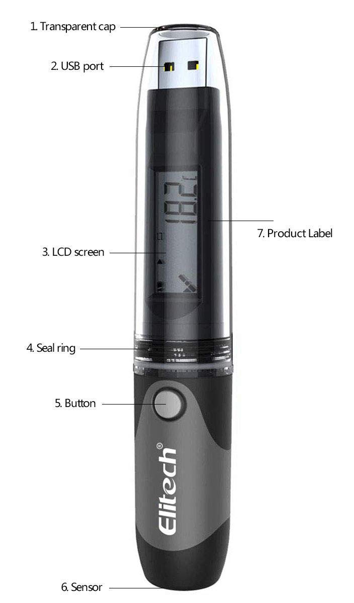 [Australia - AusPower] - Elitech RC-51H PDF USB Temperature and Humidity Data Logger Reusable Recorder - Black 