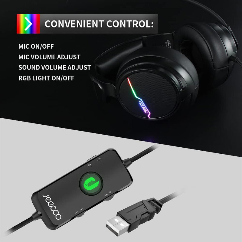 [Australia - AusPower] - Jeecoo USB Pro Gaming Headset for PC - 7.1 Surround Sound Headphones with Noise Cancelling Microphone- Memory Foam Ear Pads RGB Lights for Laptops 