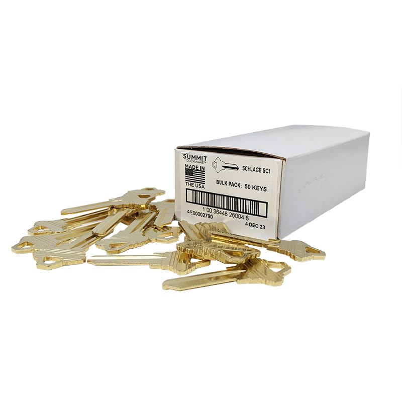 [Australia - AusPower] - Summit Doorware Schlage SC1 Key Blanks - 50 Pack, High-Quality Uncut House Keys, Compatible with Schlage 5-Pin Locks 
