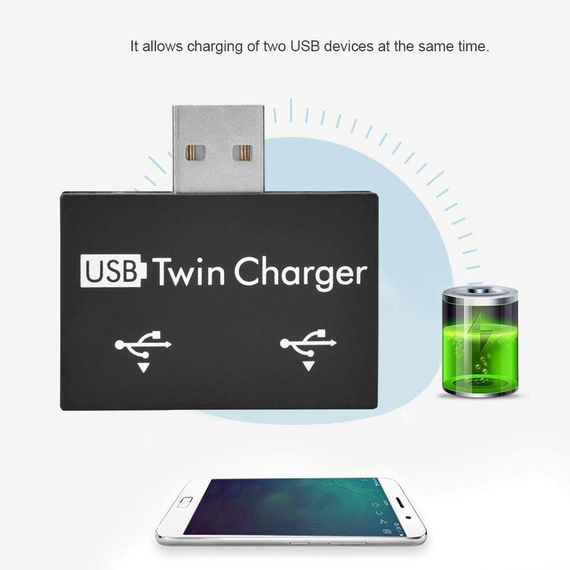 [Australia - AusPower] - Mini Hub USB2.0 Male to 2-Port USB Twin Charger Splitter Adapter Converter Kit for Mobile Phone/ Laptop (Black) Black 