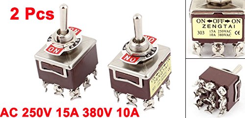 [Australia - AusPower] - uxcell A15062200ux0729 9 Screw Latching ON-OFF-ON 3 Position 3PDT Toggle Switch, AC 250V, 15 Amp, 380V, 10 Amp, 2 Piece 