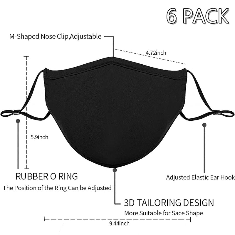 [Australia - AusPower] - YYTDAISHU 6 Pack Black Reusable Breathable Cloth Face Protection, Adjustable Washable Male and Women Fashion Face Protection Cover 6pcs 
