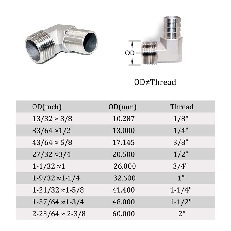 [Australia - AusPower] - Joywayus Stainless Steel Hose Fitting 90 Degree Elbow 1" Barb x 1" NPT Male Pipe Water/Fuel/Air 