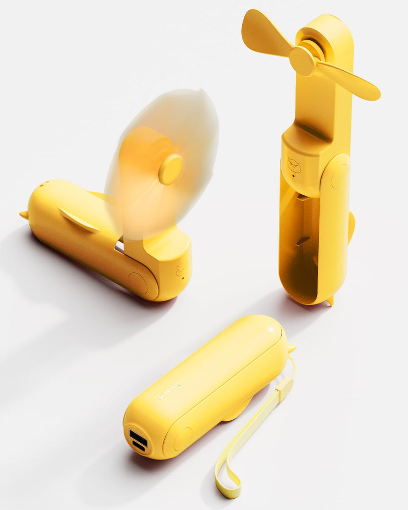 [Australia - AusPower] - Gaiatop Portable Handheld Fan, Foldable Small Fan, Mini Hand Held Fan with USB Rechargeable 2000mAh Battery, Eyelash Fan for Girls, Travel For Women, Outdoor (Yellow) Yellow 