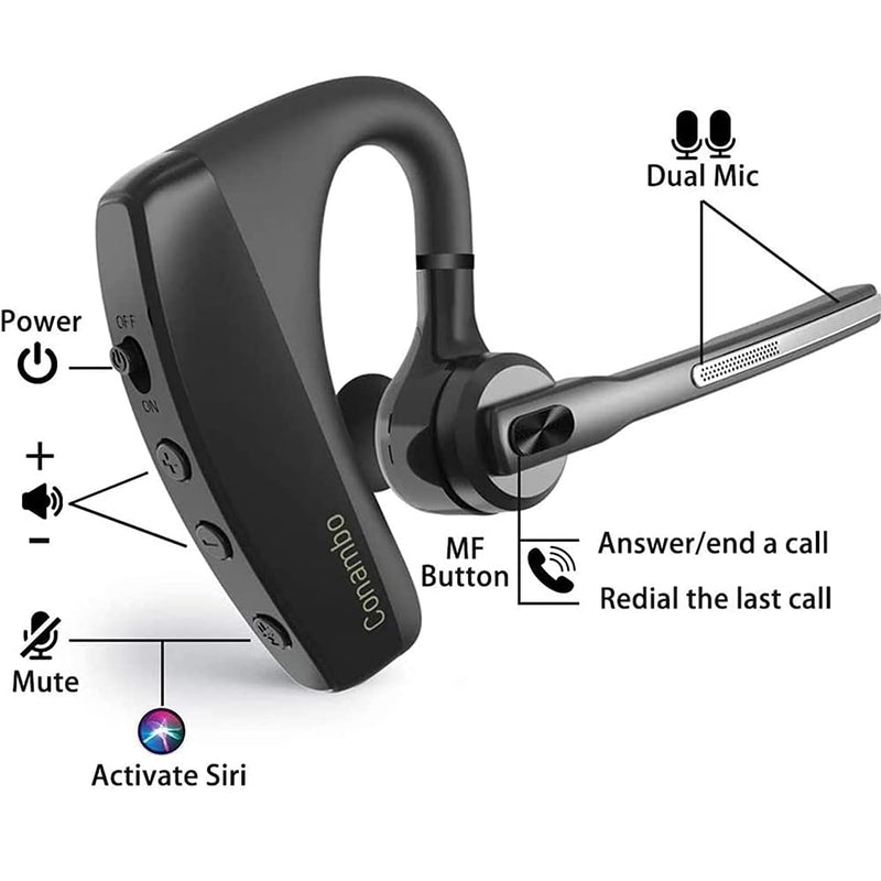 [Australia - AusPower] - Conambo Bluetooth Headset 5.0, aptX HD 16 Hrs Talktime Bluetooth Earpiece, Noise Cancelling Mute Key Wireless Earphones for Cell Phones Business Trucker Office 