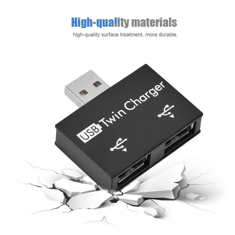 [Australia - AusPower] - Mini Hub USB2.0 Male to 2-Port USB Twin Charger Splitter Adapter Converter Kit for Mobile Phone/ Laptop (Black) Black 