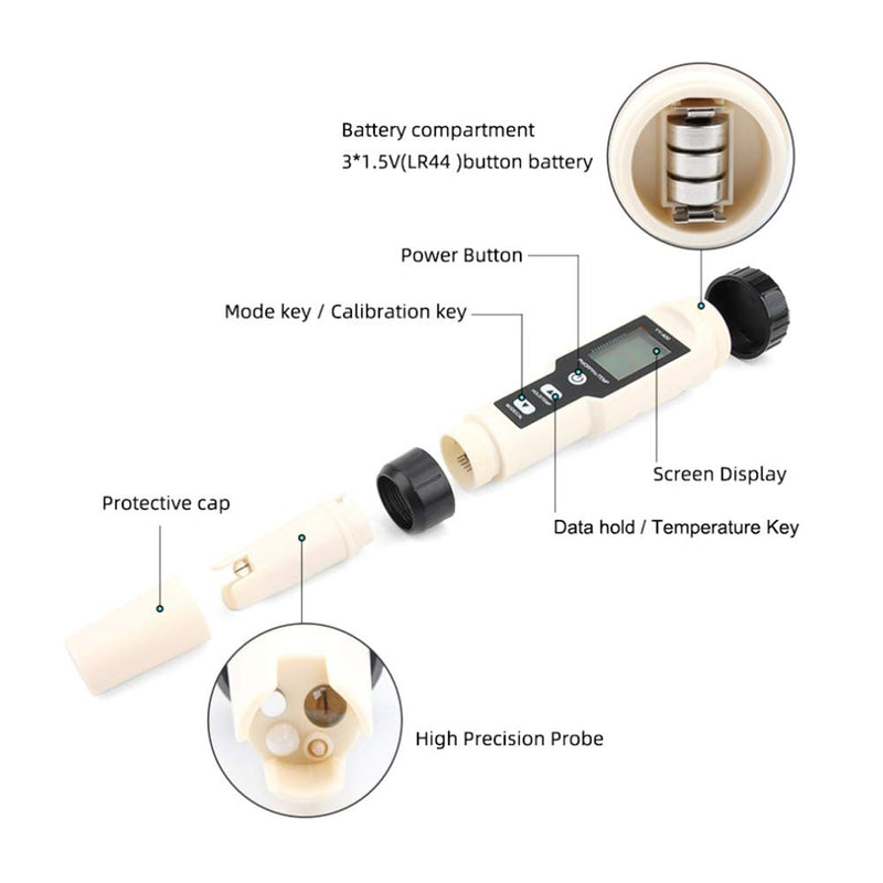 [Australia - AusPower] - 4 in 1 Portable Water Quality Monitor Test Pen 0.01-14.00pH Measuring Range PH ORP H2 Temperature Tester YY-400 