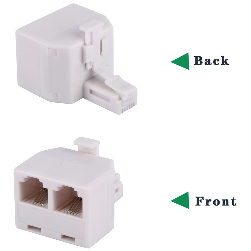 [Australia - AusPower] - 2+1Pack 2pcs Double Phone Jack Splitter RJ11 6P4C 1 Male to 2 Females and 1pc Phone Line Coupler for Landline and Fax -White 